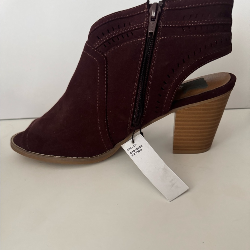 NWT SONOMA Thelma BurgundyTextile Peep Toe Zip Booties, Size 10 M - Picture 5 of 8